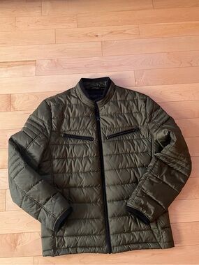 Men's Olive Quilted Jacket - Lightweight Puffer Coat Small